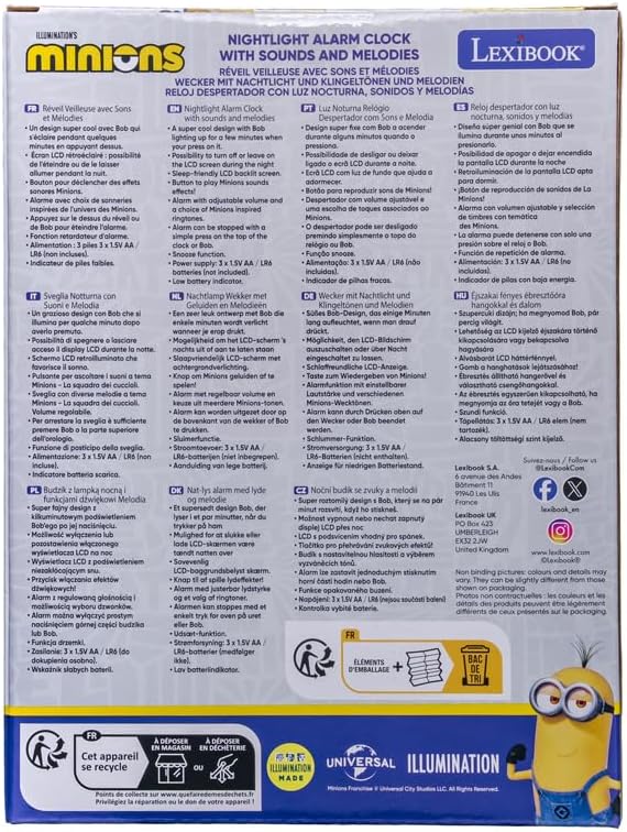 Lexibook - Wecker mit Nachtlicht und Minions Klingeltönen, Digitalwecker mit Nachtlicht und Snooze,