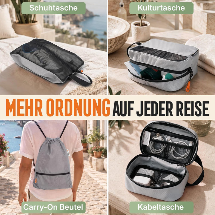 Compression Packing Cubes Set - Packwürfel Koffer Organizer Set Kompression Schwarzes 10-teilig, Sch