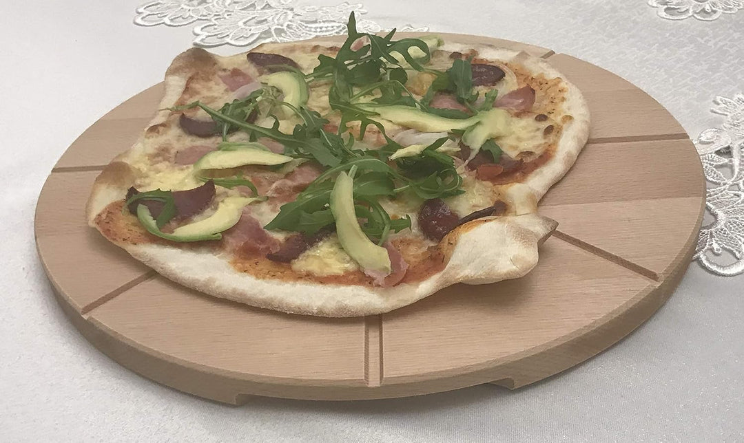 EFO Pizzateller Holz 40 cm | Pizzabrett gross aus langlebigem Buchenholz | Schneidebrett mit 8-fache