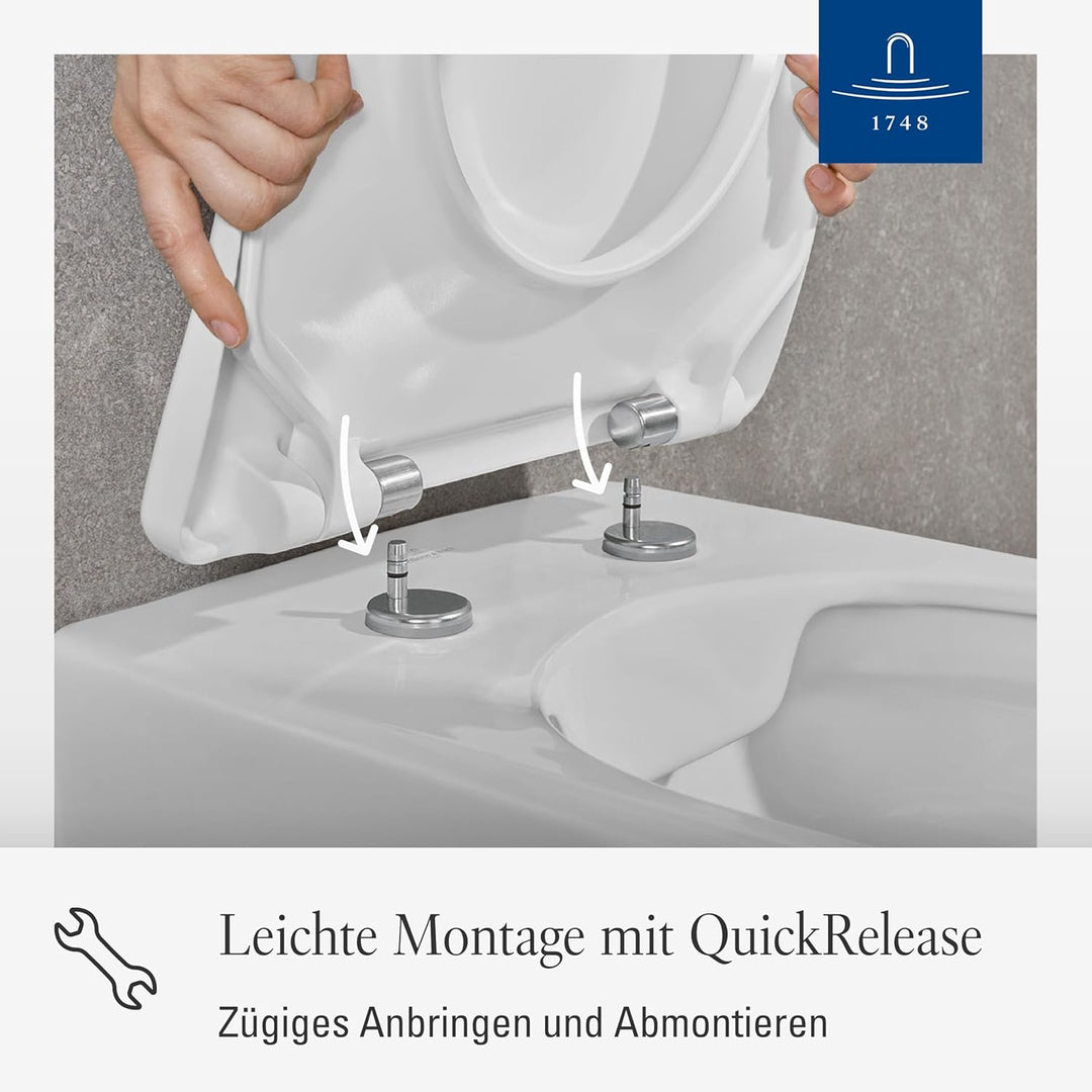 Villeroy & Boch Subway 2.0 WC-Sitz, Toilettendeckel mit komfortabler Breite, abnehmbarer Toilettensi