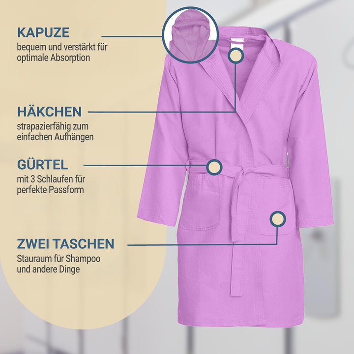 Dorian Home Bademantel aus Mikrofaser für Herren und Damen, Unisex, mit praktischen Taschen und Kapu