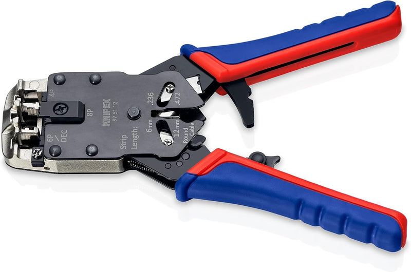 Knipex Crimpzange für Westernstecker brüniert, mit Mehrkomponenten-Hüllen 200 mm 97 51 12