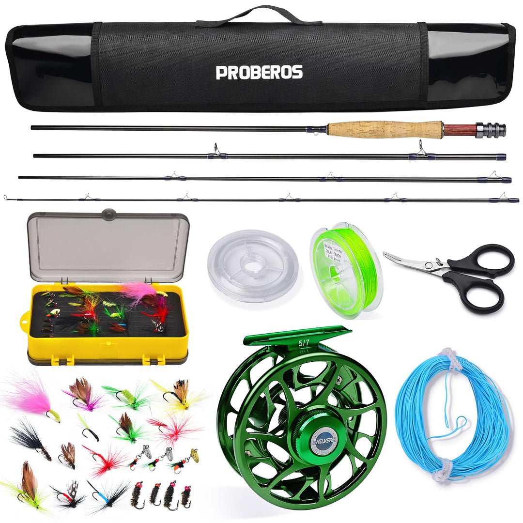 PROBEROS Fliegenfischen Combo - Fliegenrute und Rollen Komplettes Starterpaket mit Fall - Fliegenfis