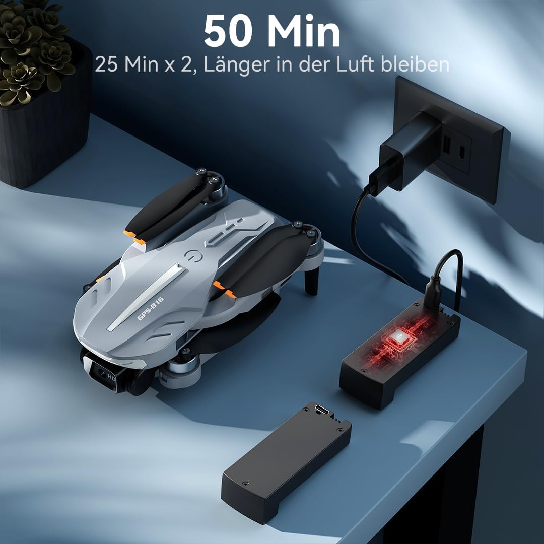B16 GPS Drohne mit Kamera 4K für Erwachsene, Bürstenloser Motor, 5G FPV RC- Quadrocopter mit Auto Rü