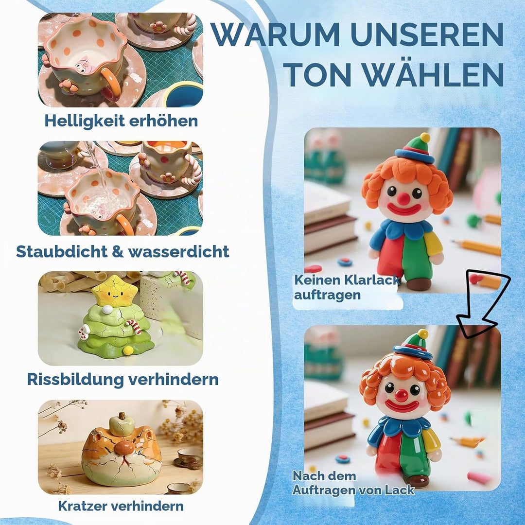 Glasur für Ton Lufttrocknend, 100ml Air Dry Clay Glaze mit 29 PCS Modellierwerkzeug Set, Clay Varnis