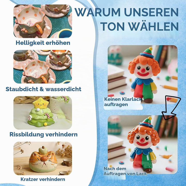 Glasur für Ton Lufttrocknend, 100ml Air Dry Clay Glaze mit 29 PCS Modellierwerkzeug Set, Clay Varnis