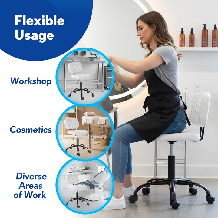 Ergonomischer Rollhocker mit Rückenlehne Arbeitshocker Drehhocker Rollhocker 360° drehbar Höhenverst