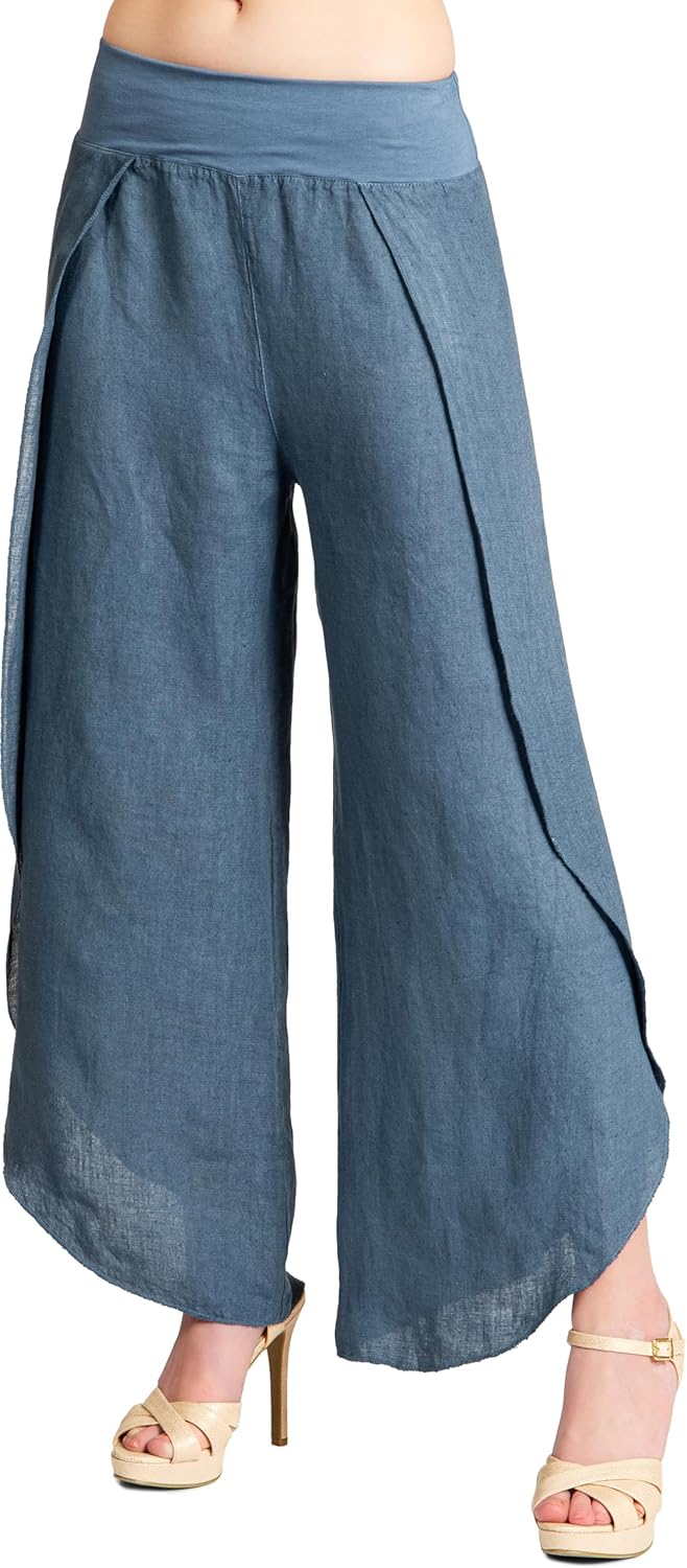 Caspar KHS053 leichte Elegante Damen Leinen Sommerhose 36 Jeans Blau, 36 Jeans Blau