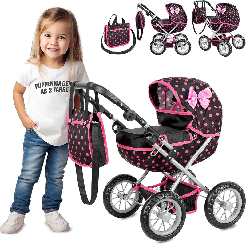 Kinderplay Puppenwagen ab 2 Jahre, Kinderwagen Puppen - Leichte und Stabile Konstruktion, Kinderpupp