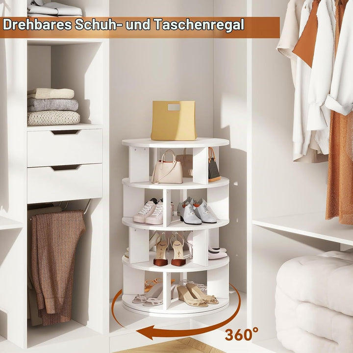 IBUYKE Drehbares Schuhregal mit 4 Etagen, 360° Drehbarer Schuhschrank für 16 Paar Schuhe, Vertikaler