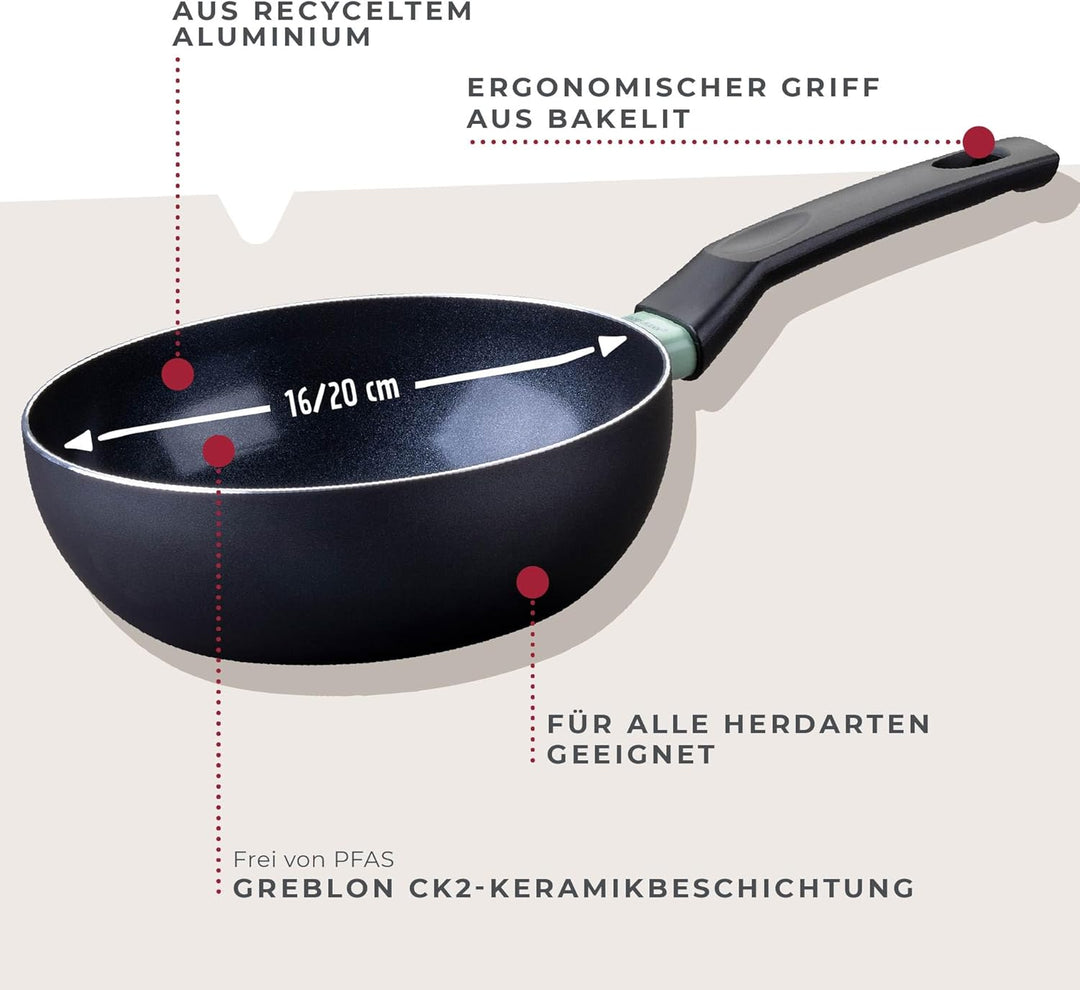 Fackelmann Brandao Antihaft-Bratpfannen Set Ø16/20 cm – Aus recyceltem Aluminium, PFAS-freie Keramik
