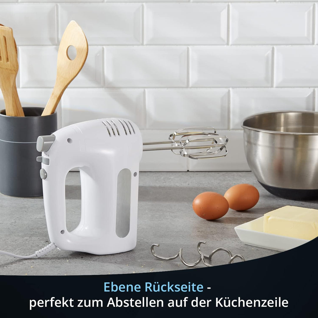 KHG Handmixer HM-301 WG 300 Watt Weiss | 2 Edelstahl-Rührbesen, 2 Edelstahl-Knethaken, 6 Leistungsst