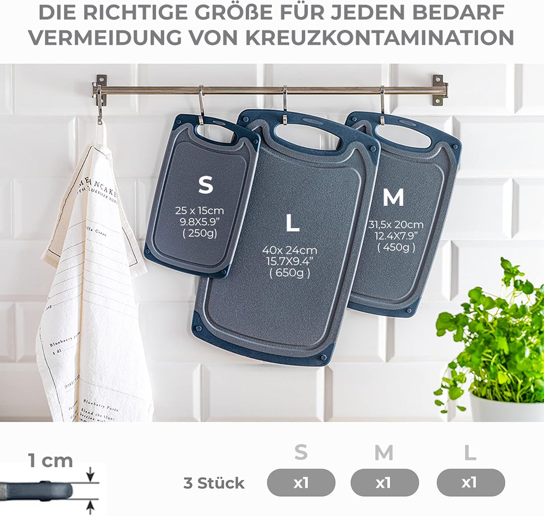 Exitoso Schneidebrett 3er Set mit Saftrille - Schneidebrett spülmaschinenfest und rutschfest - Marmo