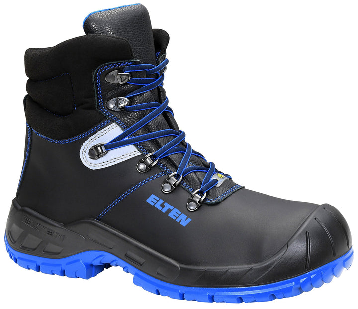 ELTEN Sicherheitsschuhe ALESSIO XW Mid ESD S3, Herren, Leder, Stahlkappe, leicht, robust, Schwarz/Bl