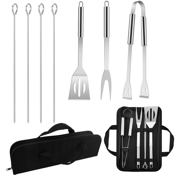 7 Stücke Grillbesteck Set Grillzubehör mit Edelstahl-BBQ-Set (Grillzange, Grillwender, Grillgabel, 4