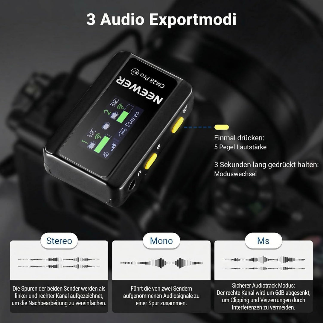 NEEWER CM28 PRO Drahtloses Lavalier Ansteckmikrofon System mit Ladekoffer 48KHz 16 Bit Unkomprimiert
