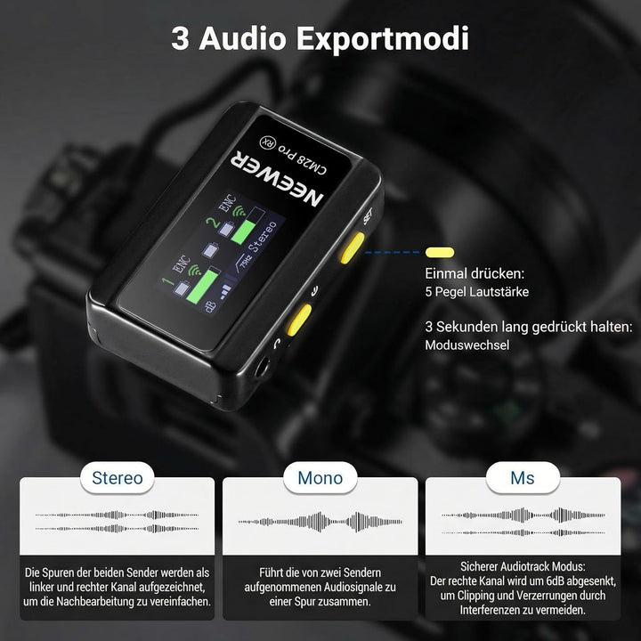 NEEWER CM28 PRO Drahtloses Lavalier Ansteckmikrofon System mit Ladekoffer 48KHz 16 Bit Unkomprimiert