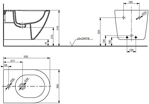 NC Bidet BW762Y wandhängend mit Hahnloch und Überlauf Keramikoberfläche CeFiONtect
