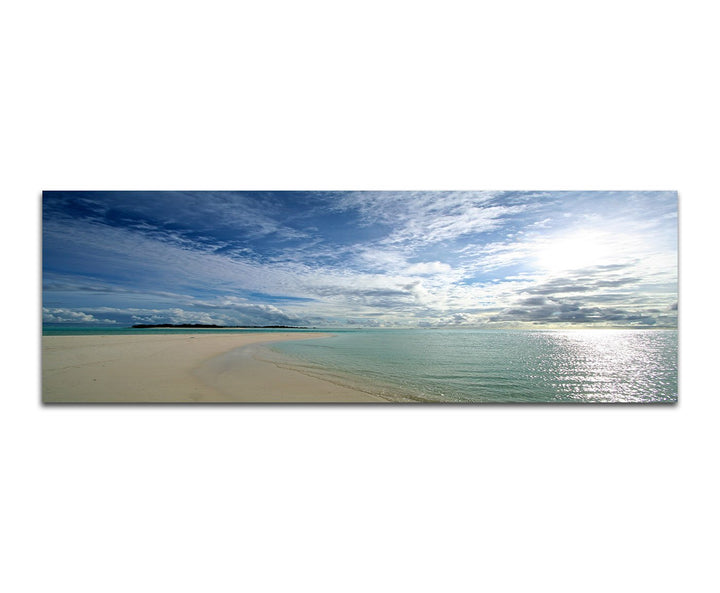 Paul Sinus Art Panoramabild auf Leinwand und Keilrahmen 150x50cm Malediven Strand Meer Wolken Sonnen