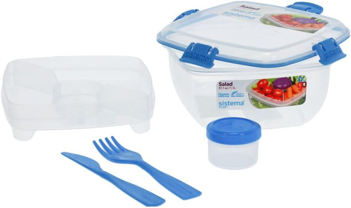 Sistema Salad TO GO Aufbewahrungsdose mit Einsatz | 1,1 L Lunchbox mit Besteck (Gabel und Messer) un