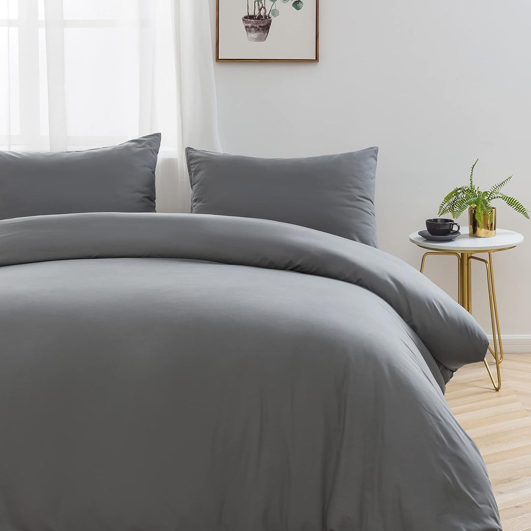 AYSW 100% Baumwolle Bettwäsche mit Reissverschluss 155x220 cm Grau 1 Bettbezug mit 1 Kopfkissenbezug