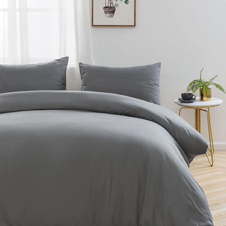 AYSW 100% Baumwolle Bettwäsche mit Reissverschluss 155x220 cm Grau 1 Bettbezug mit 1 Kopfkissenbezug
