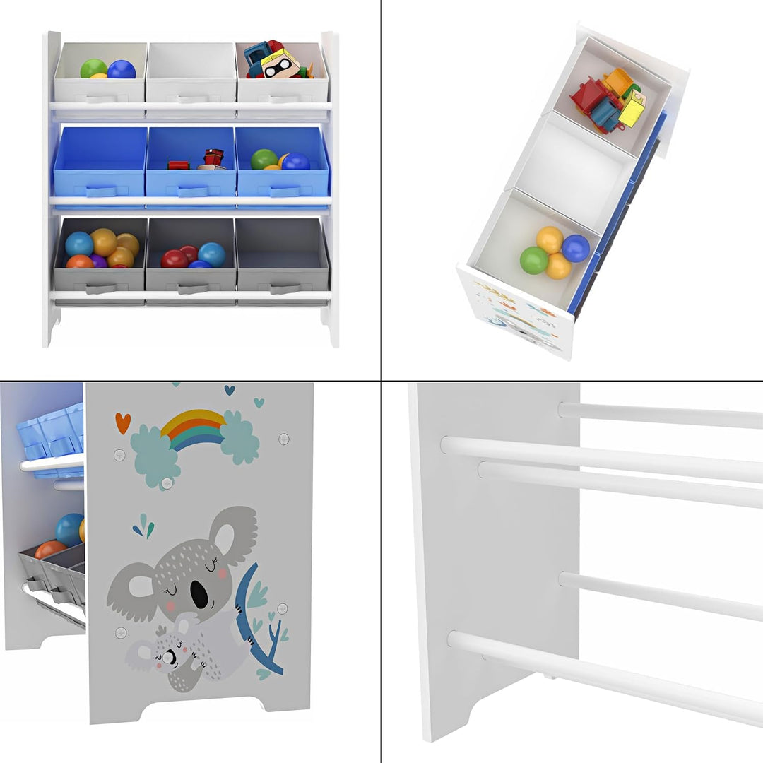 [en.casa] Kinderregal Boiro Kinderzimmerregal 60 x 62 x 30 cm stehend mit 9 Faltboxen Spielzeug Aufb