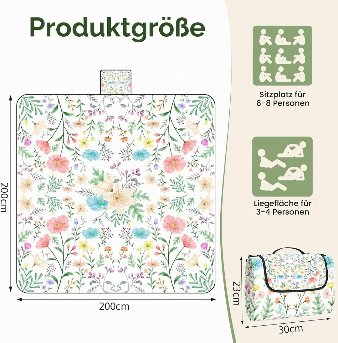 Picknickdecke 200x200 cm, Extra grosse Picknickmatte Wasserdicht Strandmatte Maschinenwaschbar Picni