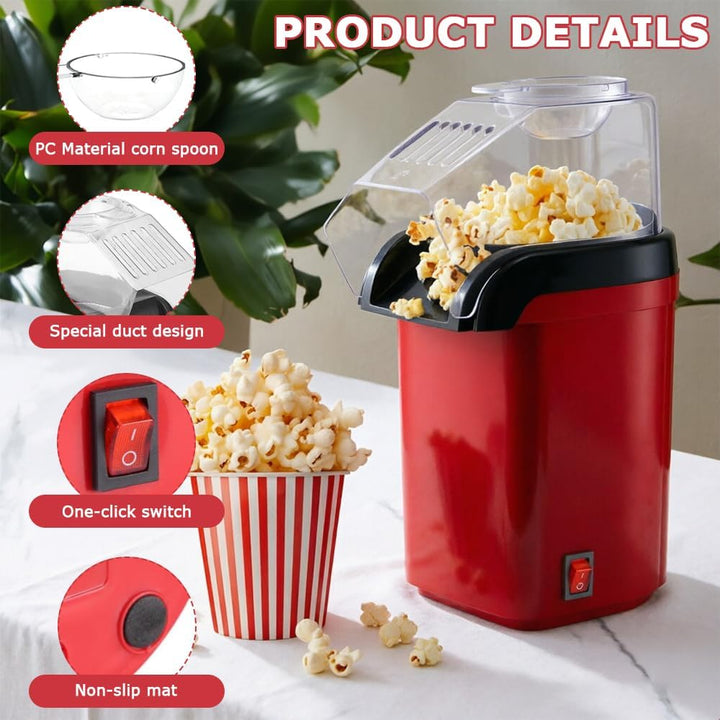 Popcornmaschine Heissluft, 1200w Mini Popcornmaschine mit Messbecher, Transparente Abdeckung Gesund&amp;