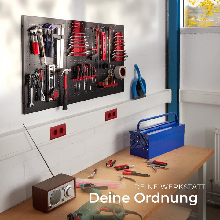tectake® Werkzeug Lochwand aus Metall, 120 x 60 x 2 cm, Werkzeugwand Lochplatte, inkl. Werkzeughalte