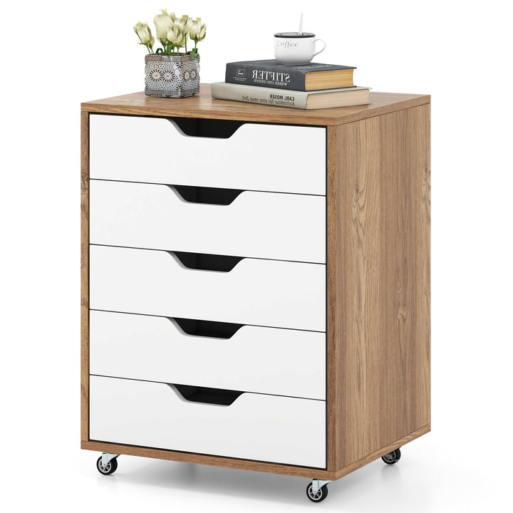 FANTASK Mobiler Aktenschrank, Mobiler Aktenschrank mit 5 Schubladen, Rädern, Schubladenkommode (Natü