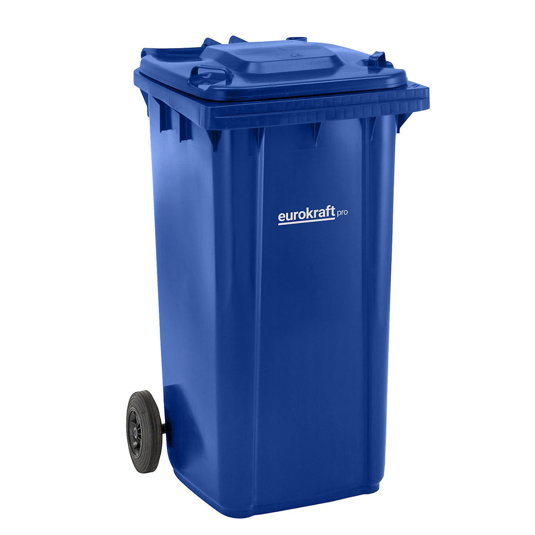 eurokraft | Mülltonne aus Kunststoff DIN EN 840 | Volumen 240 l | BxHxT 580 x 1100 x 740 mm | blau