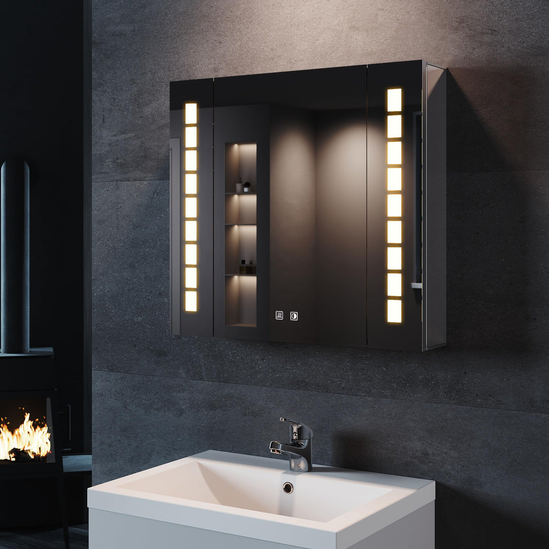 SONNI Spiegelschrank Bad 60 × 65cm beschlagfrei mit Steckdose Kabelloses Scharnier Design LED Spiege