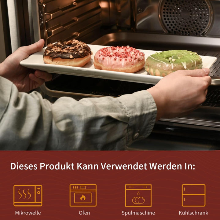 WishDeco Servierplatten Weiss Rechteckig 3er Set, Servierteller Gross 36x15 cm, Kuchenplatten Porzel