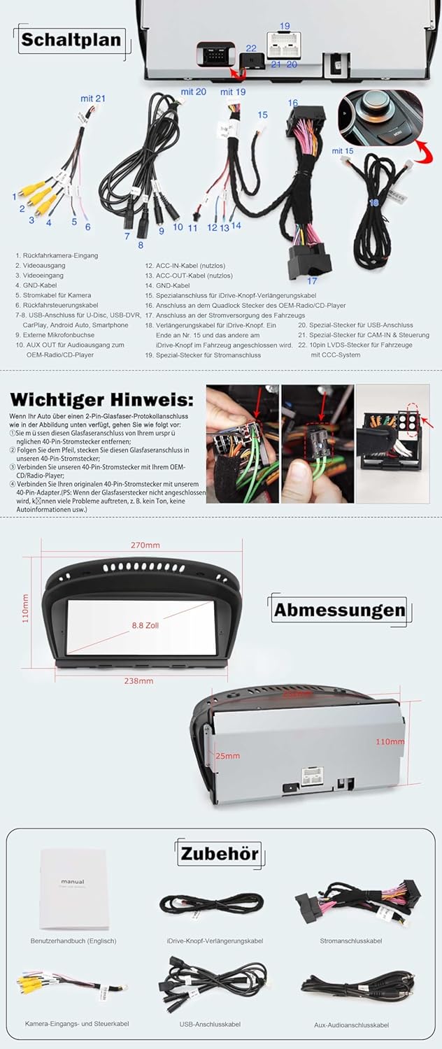 Erisin 8-Kern 4GB+64GB Android 14 Autoradio Bluetooth GPS Navi für VW T5 Multivan Touareg Wireless C