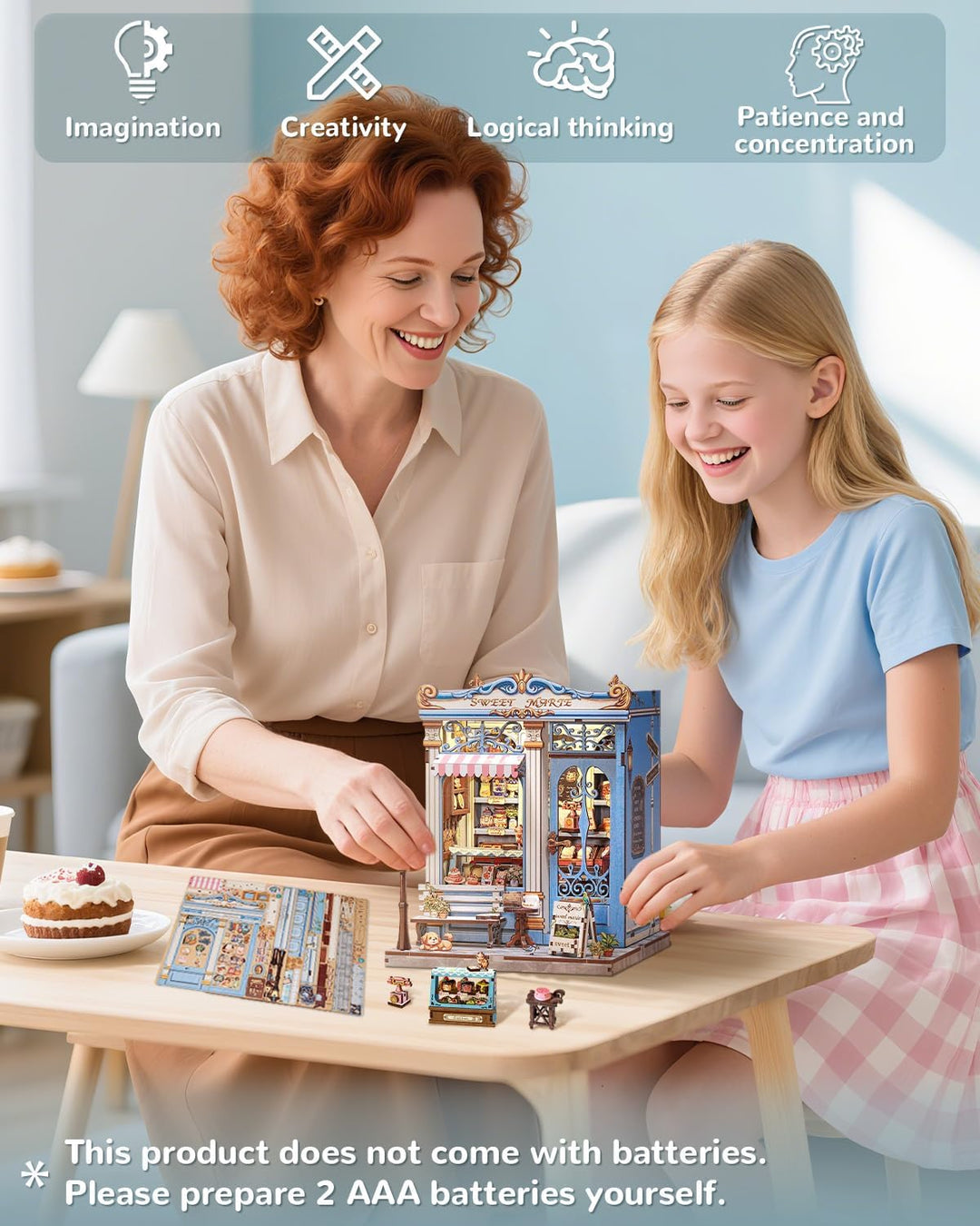 DIY Miniatur Haus Bausatz für Erwachsene,Puppenhaus Gewächshaus mit LED Licht,3D Puzzle Buchstütze a