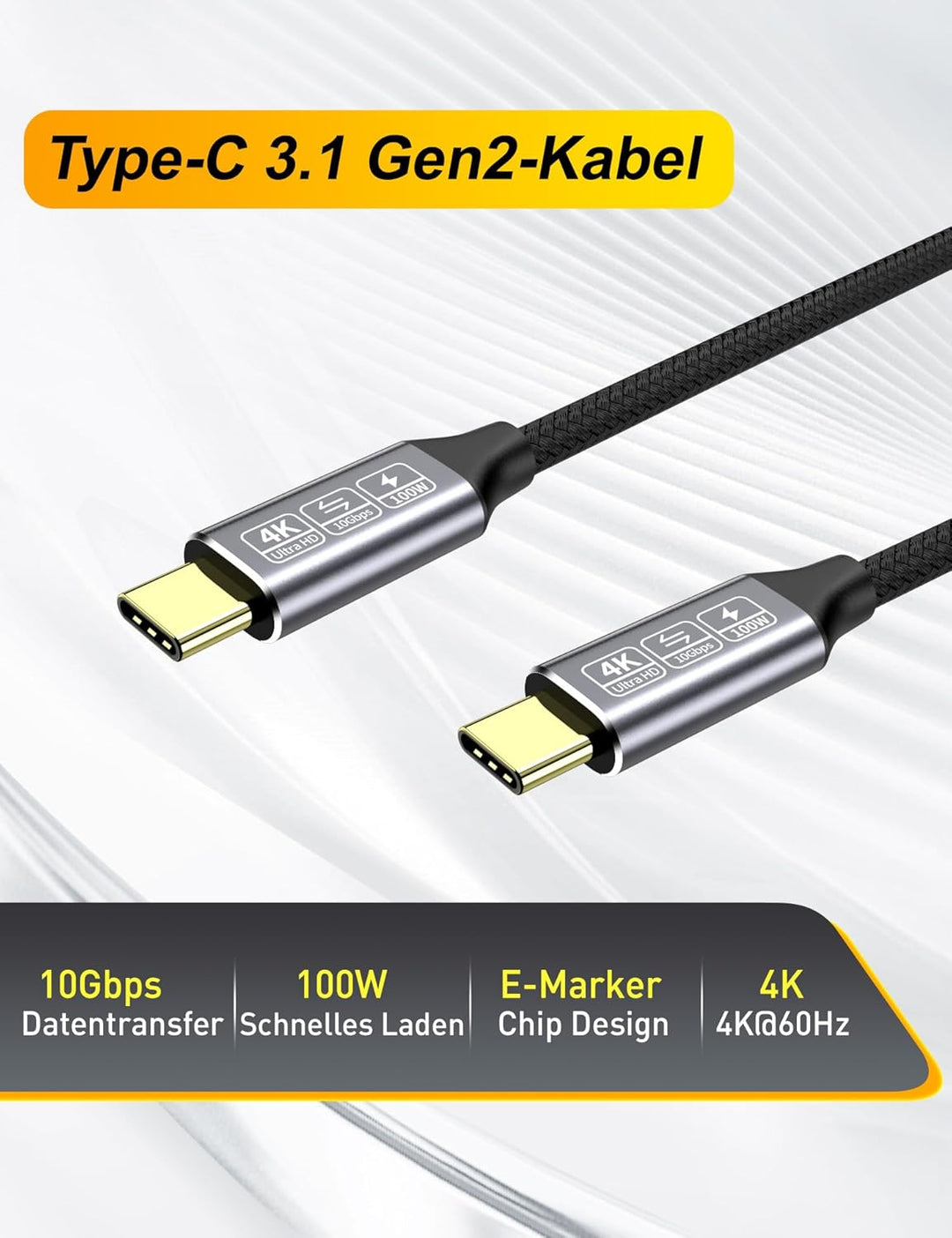 CAKOBLE 2Pack USB C Kabel auf USB C 2M,USB 3.1 Gen2 Typ C,10 Gbps Datenübertragung,100W 20V/5A Schne