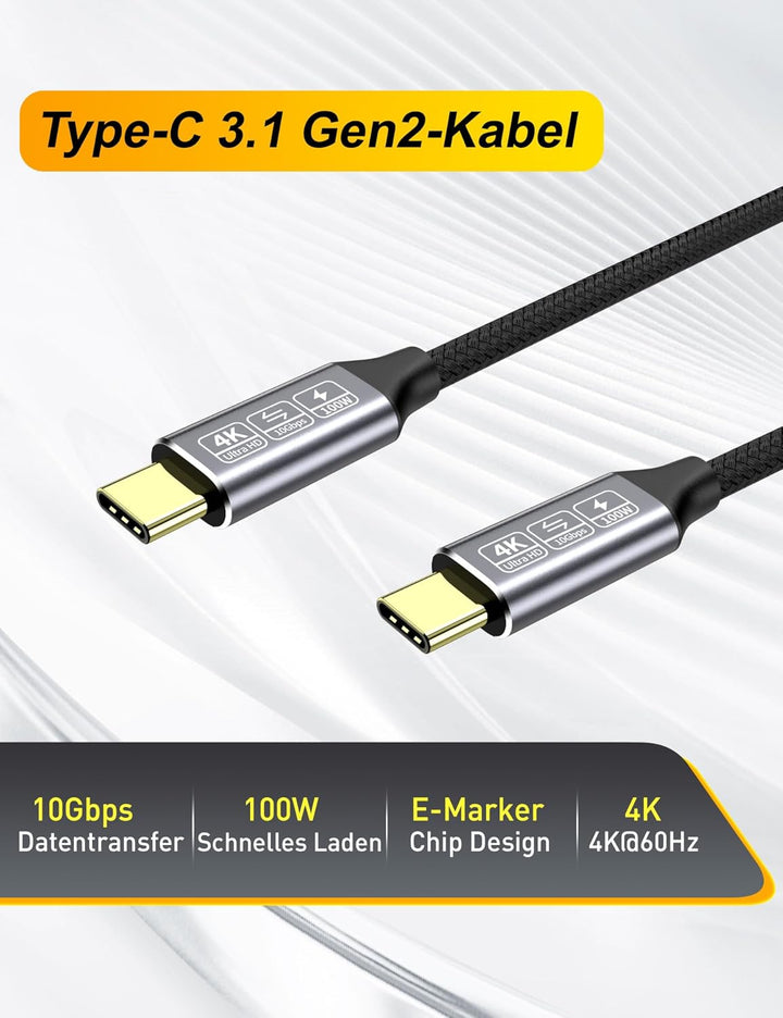 CAKOBLE 2Pack USB C Kabel auf USB C 2M,USB 3.1 Gen2 Typ C,10 Gbps Datenübertragung,100W 20V/5A Schne