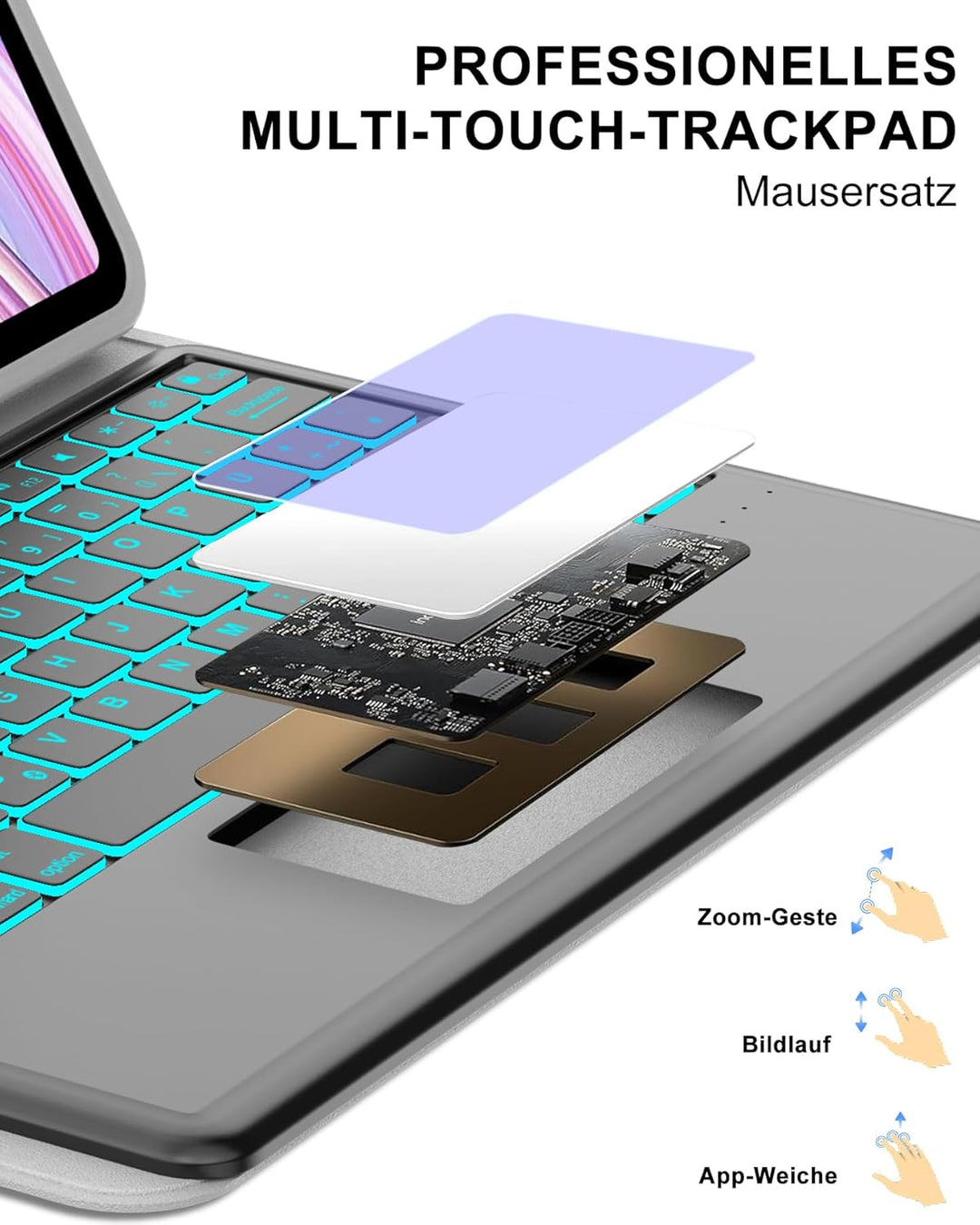 Hülle mit 7-Farben-Beleuchtung und Touchpad Tastatur für Xiaomi Redmi Pad Pro 12,1" (2024) & Poco Pa