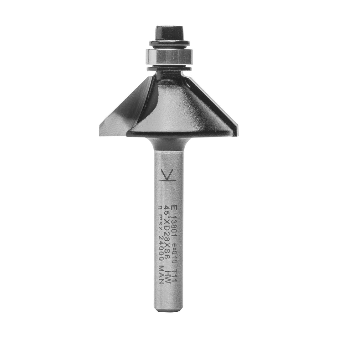 ENT 13801 Fasefräser HW, Schaft (S) 6 mm, Durchmesser (D) 28,6 mm, NL 10,5 mm, E 45°, SL 32 mm, mit