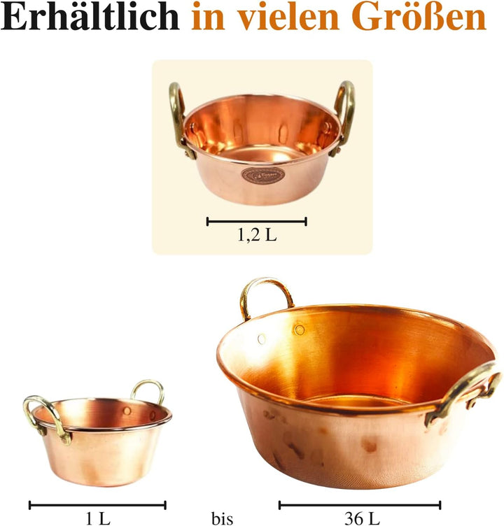 CopperGarden Sossen- & Marmeladentopf 1,2 Liter I Kochtopf aus Kupfer mit 16 cm Durchmesser I handli