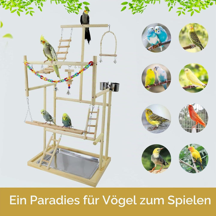 Joyeee Papageien-Spielplatz, grosser Papageien-Ständer mit Edelstahl-Futterbechern für Papageien, Ho