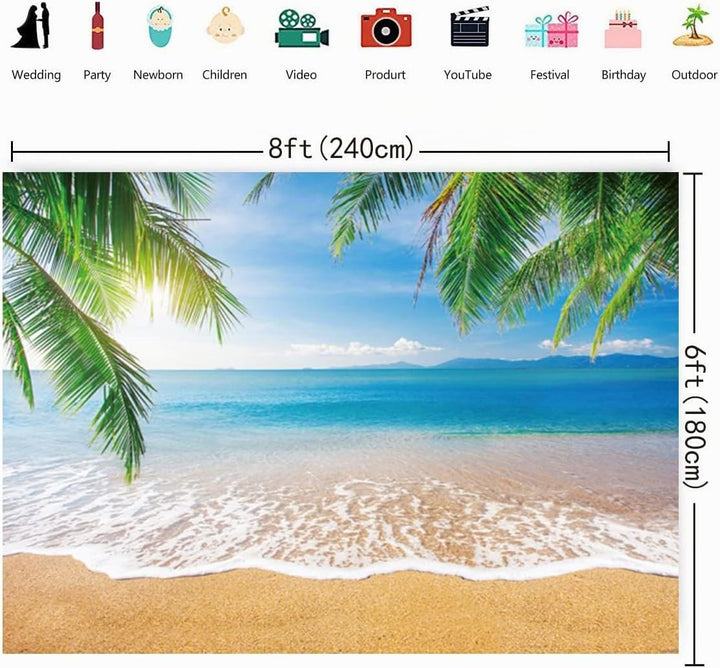 INRUI Tropischer Strand Fotografie Hintergrund Sommer Palmen Hintergrund Blaues Meer Himmel Sonnensc
