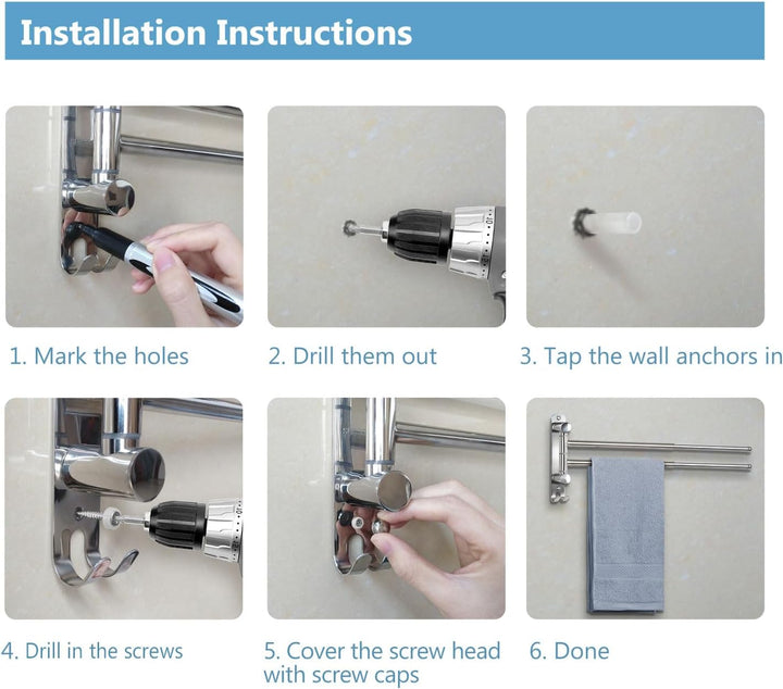 JSVER Handtuchhalter mit 2 Schwenkstangen,Edelstahl Handtuchhalter Bad mit Ausfahrbarer Arm bis zu 5