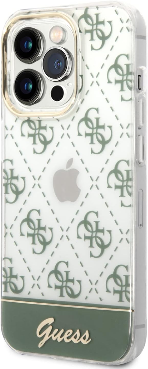 Guess 4G Pattern Script Collection Hardcase Hülle Cover für Apple iPhone 14 Pro Max Khaki, GUHCP14XH