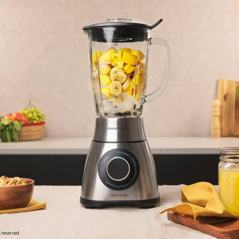 Cecotec Standmixer Power Black Titanium 2000MAX PerfectMix. 2000W maximale Leistung, Messer mit schw