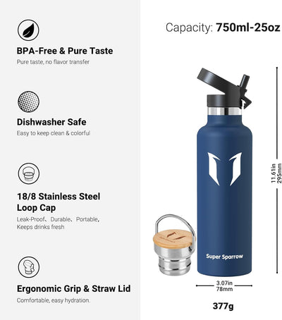 Super Sparrow Trinkflasche Edelstahl - 350ml, 500ml, 620ml, 750ml, 1L - Auslaufsicher Thermoskanne,