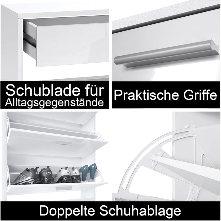 hängender Schuhschrank Roma Air Schmal mit 2 Klappen und 1 Schublade, Platzsparender Schuhkipper Flu
