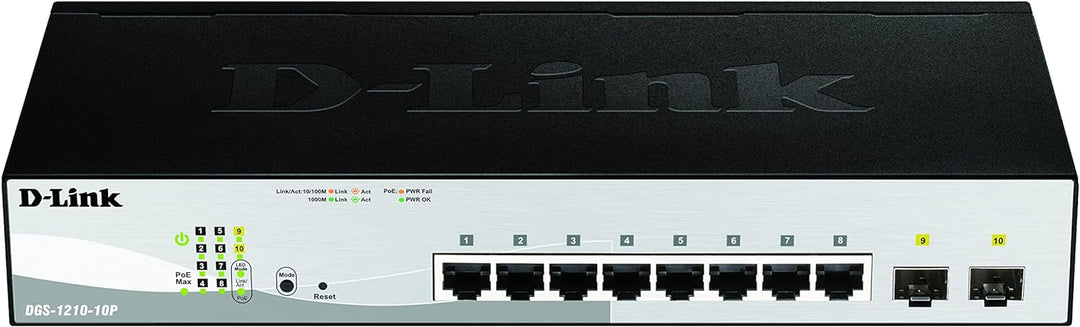 D-Link DGS-1210-10P/E 10-Port Gigabit Smart+ Switch (10 Port, 2x SFP, 20 Gbps Switching Capacity, 65