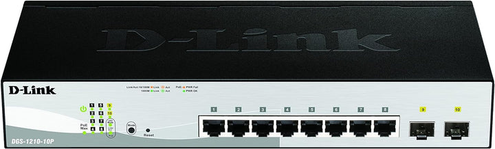 D-Link DGS-1210-10P/E 10-Port Gigabit Smart+ Switch (10 Port, 2x SFP, 20 Gbps Switching Capacity, 65